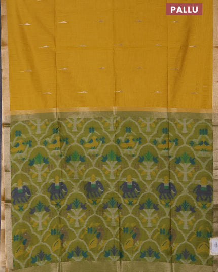 Semi dupion saree mustard yellow and light green with zari woven buttas and zari woven border