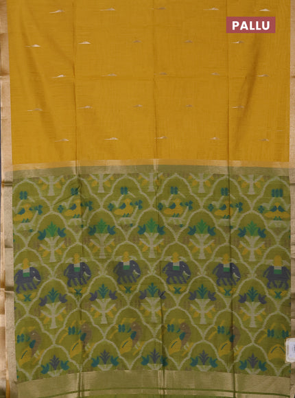 Semi dupion saree mustard yellow and light green with zari woven buttas and zari woven border