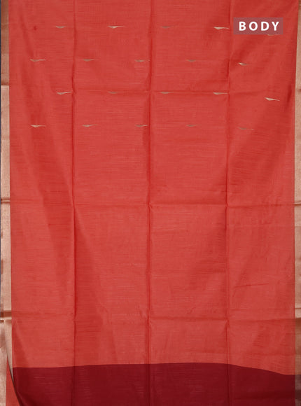 Semi dupion saree orange and maroon with zari woven buttas and zari woven border