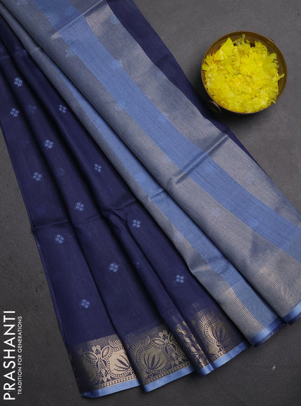 Semi dupion saree navy blue and pastel blue with allover thread woven bandhani buttas and zari woven border