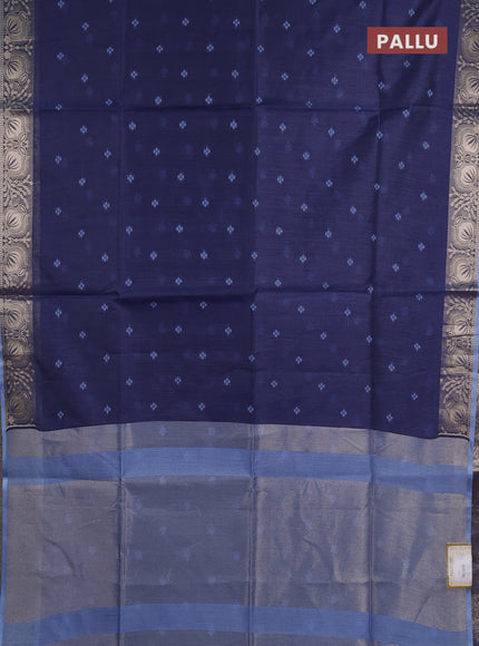 Semi dupion saree navy blue and pastel blue with allover thread woven bandhani buttas and zari woven border