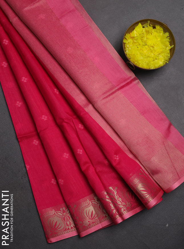 Semi dupion saree pink and light pink with allover thread woven bandhani buttas and zari woven border