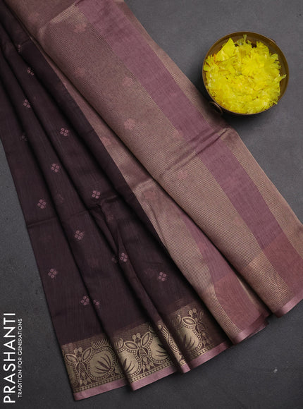 Semi dupion saree coffee brown and pastel brown with allover thread woven bandhani buttas and zari woven border