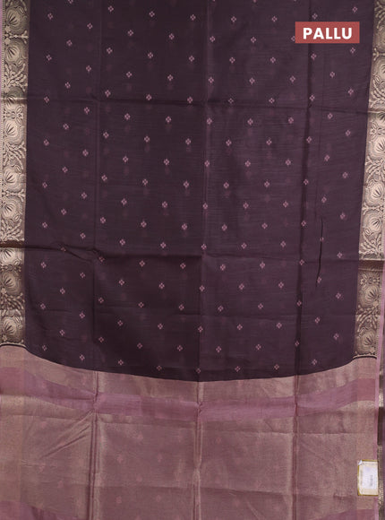 Semi dupion saree coffee brown and pastel brown with allover thread woven bandhani buttas and zari woven border