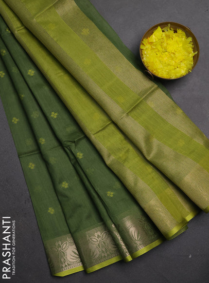 Semi dupion saree green and light green with allover thread woven bandhani buttas and zari woven border