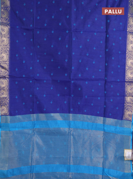 Semi dupion saree blue and cs blue with allover thread woven bandhani buttas and zari woven border