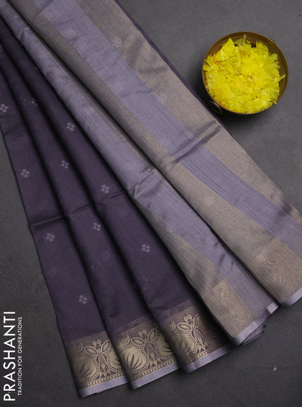 Semi dupion saree grey and pastel grey with allover thread woven bandhani buttas and zari woven border