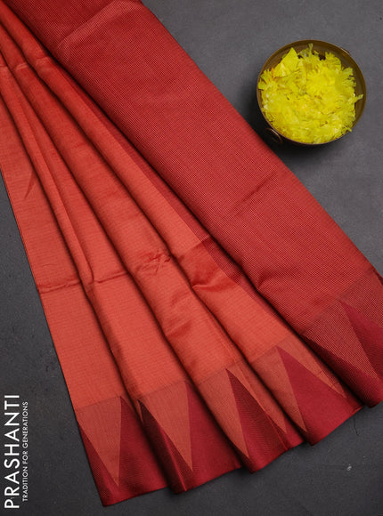 Semi dupion saree red and maroon with allover thread weaves and temple design thread woven border