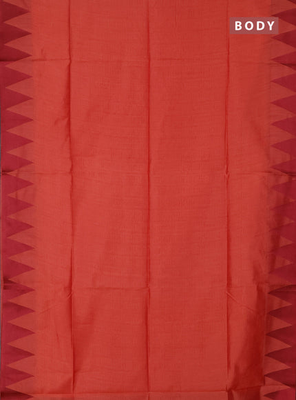 Semi dupion saree red and maroon with allover thread weaves and temple design thread woven border