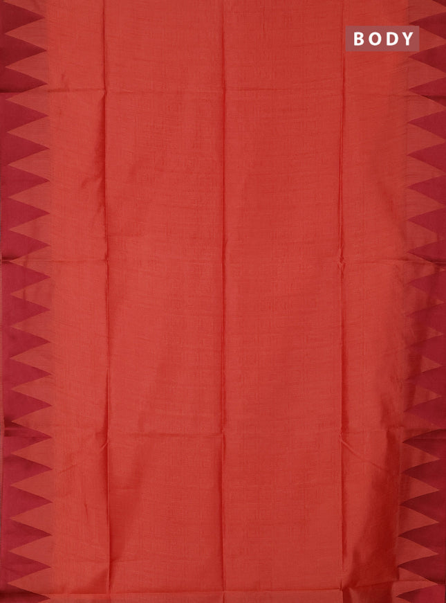 Semi dupion saree red and maroon with allover thread weaves and temple design thread woven border