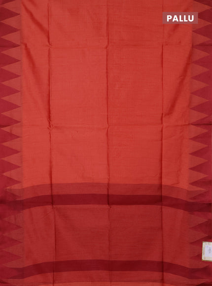 Semi dupion saree red and maroon with allover thread weaves and temple design thread woven border