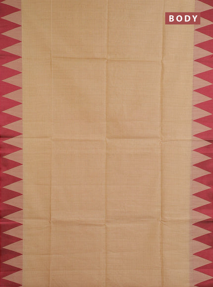 Semi dupion saree beige and maron with allover thread weaves and temple design thread woven border