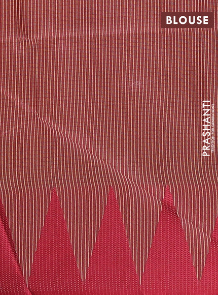 Semi dupion saree beige and maron with allover thread weaves and temple design thread woven border