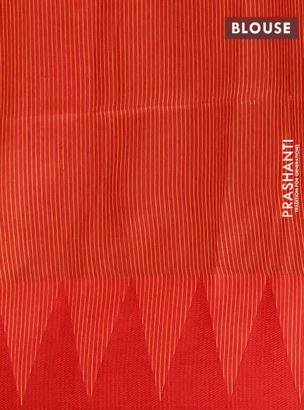 Semi dupion saree mango yellow and orange with allover thread weaves and temple design thread woven border