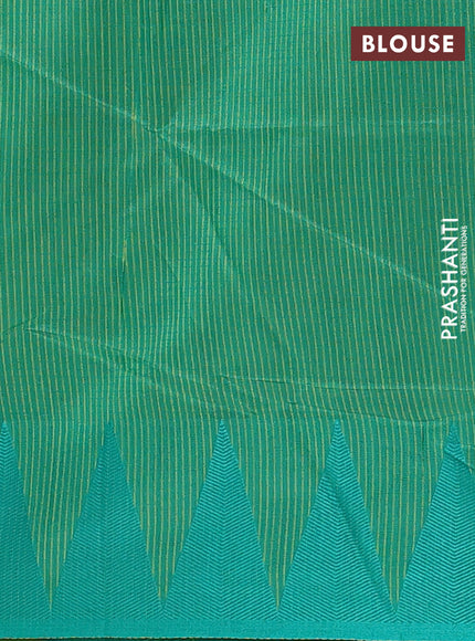 Semi dupion saree light green and green with allover thread weaves and temple design thread woven border