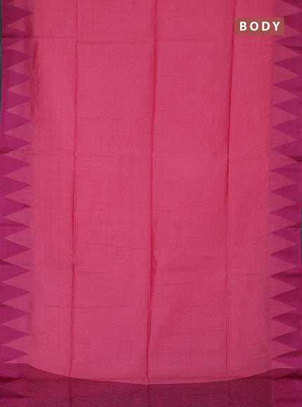 Semi dupion saree peach pink and magenta pink with allover thread weaves and temple design thread woven border