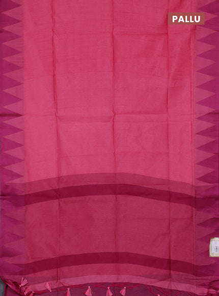 Semi dupion saree peach pink and magenta pink with allover thread weaves and temple design thread woven border