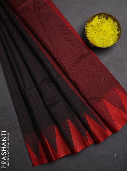Semi dupion saree black and maroon with allover thread weaves and temple design thread woven border