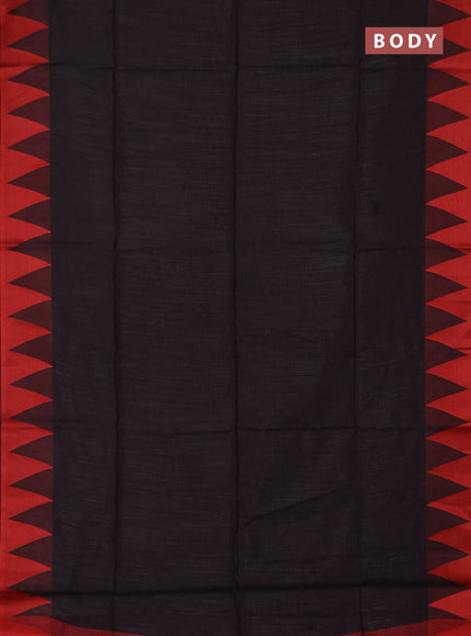 Semi dupion saree black and maroon with allover thread weaves and temple design thread woven border