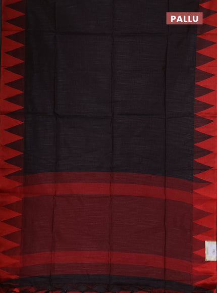 Semi dupion saree black and maroon with allover thread weaves and temple design thread woven border