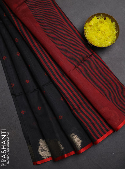 Semi dupion saree black and maroon with allover thread woven bandhani buttas and zari woven border