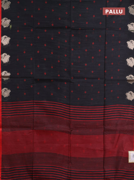 Semi dupion saree black and maroon with allover thread woven bandhani buttas and zari woven border