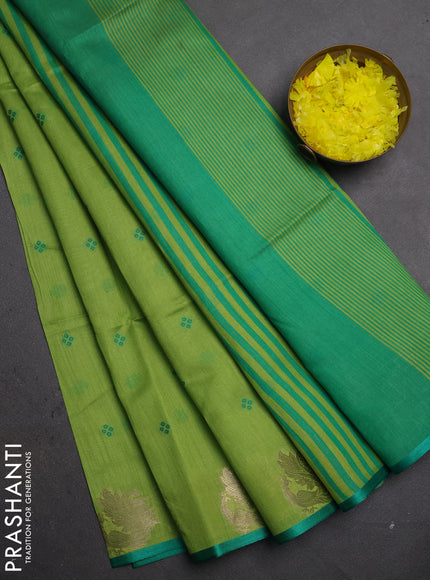 Semi dupion saree light green and green with allover thread woven bandhani buttas and zari woven border