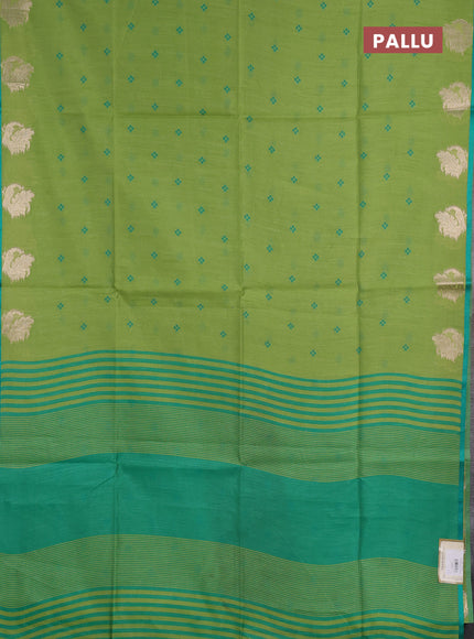 Semi dupion saree light green and green with allover thread woven bandhani buttas and zari woven border