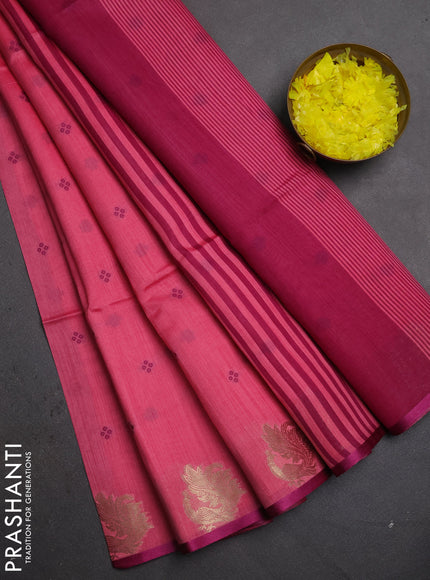 Semi dupion saree pink and magenta pink with allover thread woven bandhani buttas and zari woven border