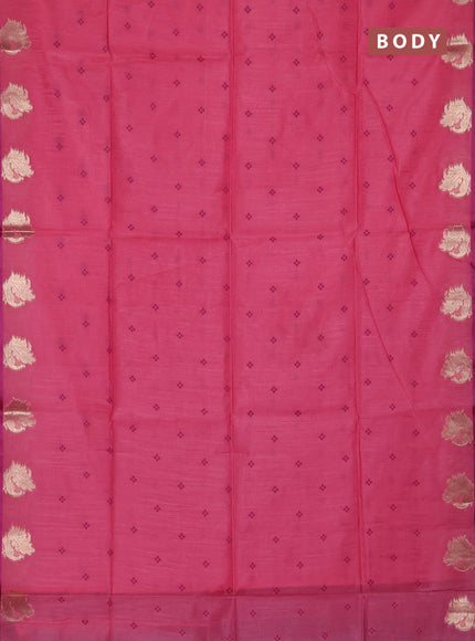 Semi dupion saree pink and magenta pink with allover thread woven bandhani buttas and zari woven border