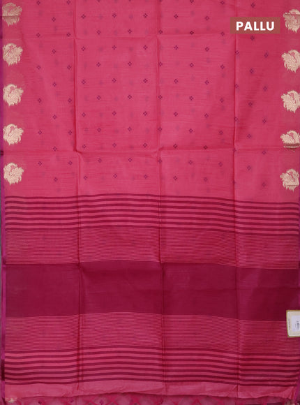 Semi dupion saree pink and magenta pink with allover thread woven bandhani buttas and zari woven border