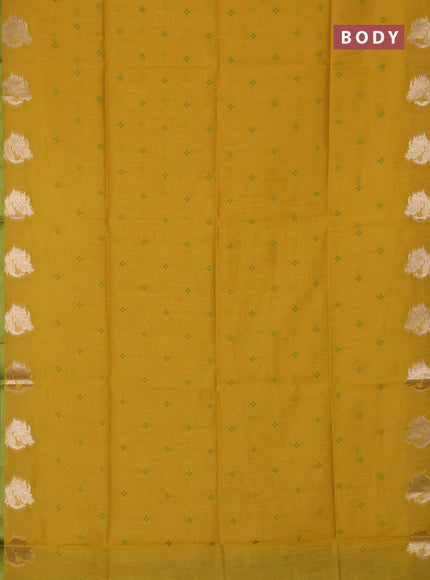 Semi dupion saree mustard yellow and light green with allover thread woven bandhani buttas and zari woven border