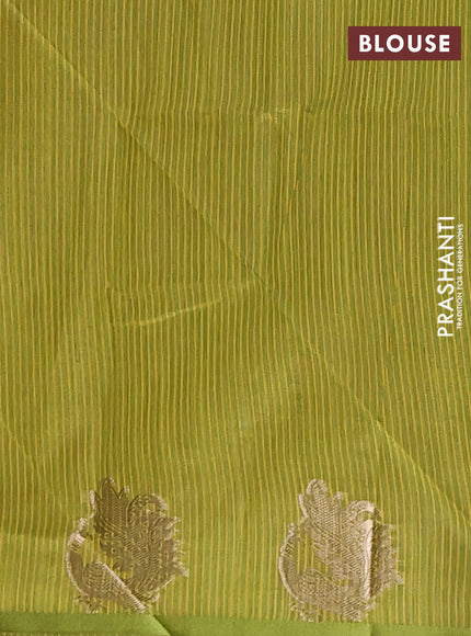 Semi dupion saree mustard yellow and light green with allover thread woven bandhani buttas and zari woven border