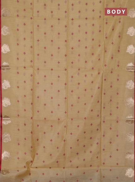 Semi dupion saree beige and maroon with allover thread woven bandhani buttas and zari woven border