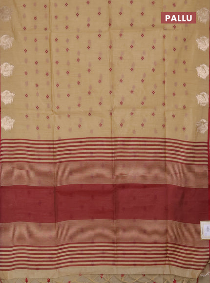 Semi dupion saree beige and maroon with allover thread woven bandhani buttas and zari woven border