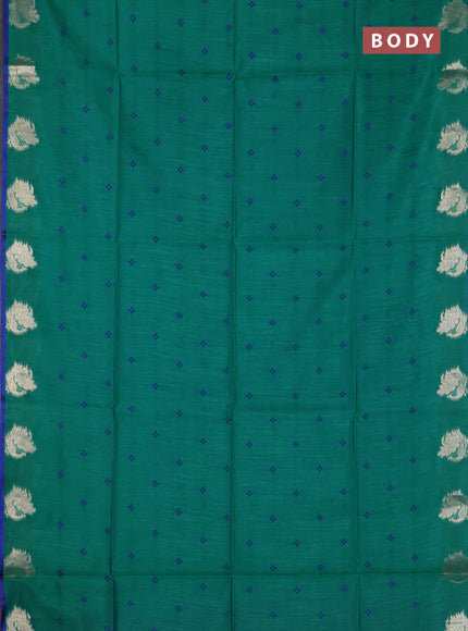 Semi dupion saree teal green and blue with allover thread woven bandhani buttas and zari woven border
