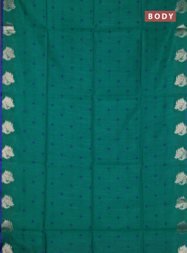 Semi dupion saree teal green and blue with allover thread woven bandhani buttas and zari woven border