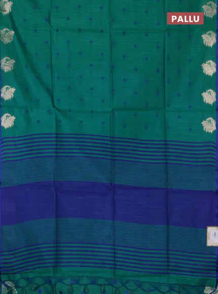 Semi dupion saree teal green and blue with allover thread woven bandhani buttas and zari woven border