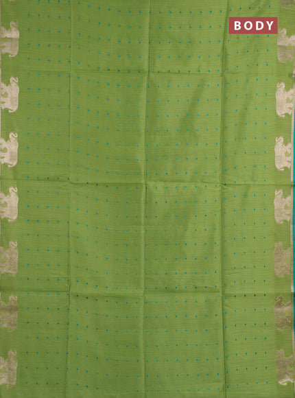 Semi dupion saree light green and green with allover thread woven bandhani buttas and zari woven butta border