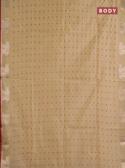 Semi dupion saree beige and maroon with allover thread woven bandhani buttas and zari woven butta border