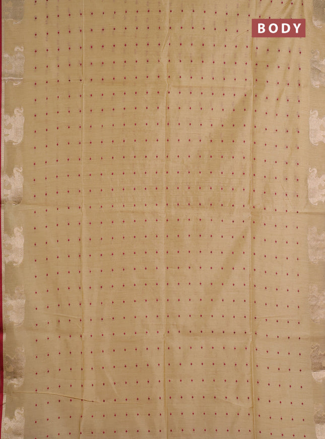 Semi dupion saree beige and maroon with allover thread woven bandhani buttas and zari woven butta border