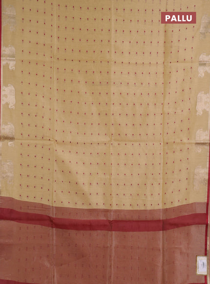 Semi dupion saree beige and maroon with allover thread woven bandhani buttas and zari woven butta border