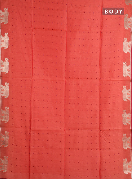 Semi dupion saree rust shade and maroon with allover thread woven bandhani buttas and zari woven butta border
