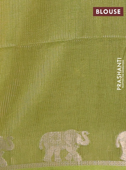 Semi dupion saree mustard yellow and light green with allover thread woven bandhani buttas and zari woven butta border