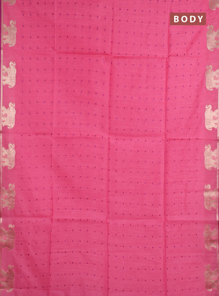 Semi dupion saree pink and magenta pink with allover thread woven bandhani buttas and zari woven butta border