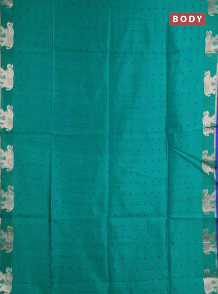 Semi dupion saree teal green and blue with allover thread woven bandhani buttas and zari woven butta border