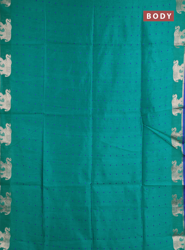Semi dupion saree teal green and blue with allover thread woven bandhani buttas and zari woven butta border