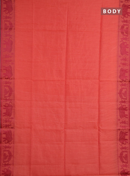 Semi dupion saree rust shade and maroon with allover thread weaves and thread woven border