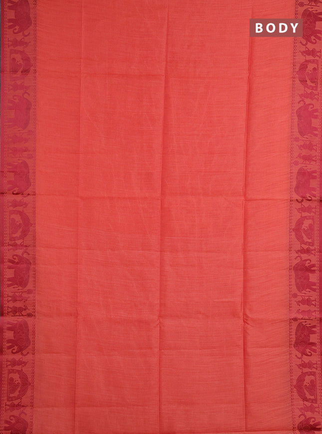 Semi dupion saree rust shade and maroon with allover thread weaves and thread woven border