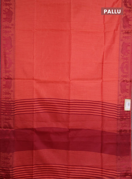 Semi dupion saree rust shade and maroon with allover thread weaves and thread woven border